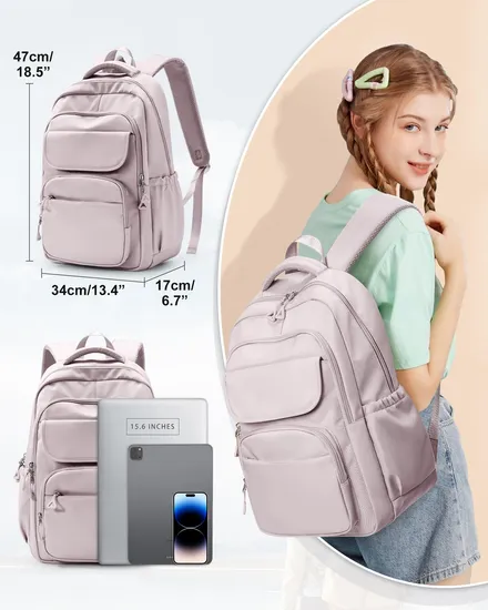 Purple Waterproof High School Laptop Backpack, Multifunction Casual Daypack, Classic Basic College Backpack, Middle School Bookbag for Teen