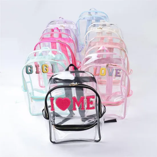 Stylish Leisure PVC Transparent Schoolbag Reinforced with Waterproof Stadium School Teen Backpack with Multiple Compartments of Organization
