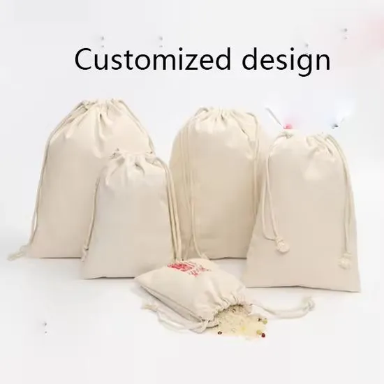 Wholesale Custom Personalized Colorful Blank Canvas Cotton Drawstring Bag with Double String