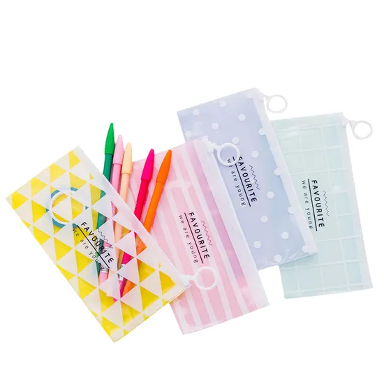 Customized Printed Simple Waterproof Transparent PVC EVA Plastic Coloured Pen Pouch Packaging Storage Students Children Drawing School Office Pencil Ziplock Bag