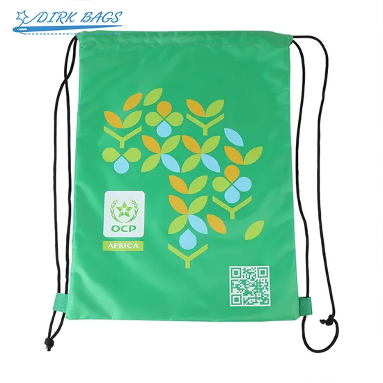 Personalized Green Color Polyester Drawstring Backpack Gym Bag for Promotion