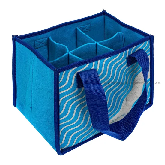 Wholesale Reusable Pocket Wine Carrier Tote Bag 6 Bottle Felt Wine Tote Bag