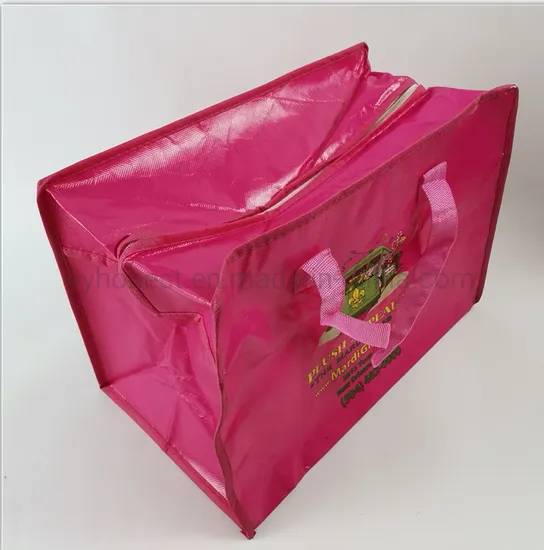 Big Recyclable Laminated Promotional PP Woven Shopping Tote Bag with Zipper