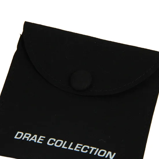 Microfiber Black Jewelry Snap Pouch Adorned with White Logo
