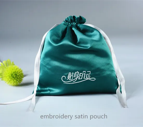 Satin Gift Bag Drawstring Satin Jewelry Pouch with Embroidery Logo Silk Fragrance Sachets