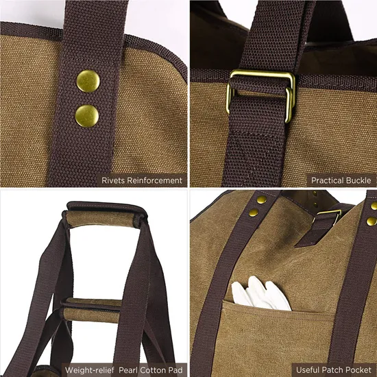 Extra Large Heavy Duty Waxed Canvas Firewood Log Carrier Canvas Firewood Holder Packaging Bag for Firewood