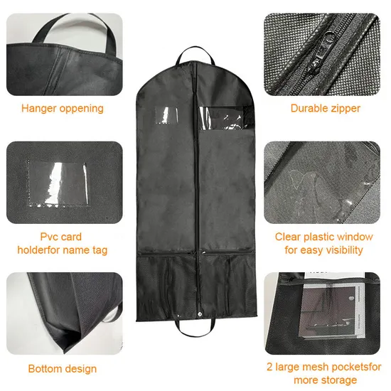 Customized Logo Black Non Woven Garment Bag with Zip Front Customized Logo Black Non Woven Garment Bag with Zip Front