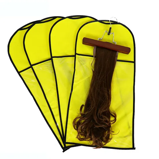 Custom Logo Printed Waterproof Eco Friendly Recycle Durable Yellow Non Woven PVC Wig Hairpiece Periwig Packaging Cover Dustproof Storage Garment Bag with Zipper