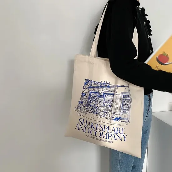 Pocket Inside Tote Shoulder Bag Dual Purpose Custom Printing Cotton Canvas Tote Bag