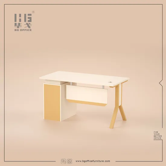 Custom New Modern Metal Leg Office Small Table 120/140cm Staff Computer Desk with Drawer Lecong Wooden Furniture Factory Price