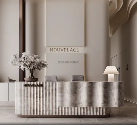 Starstone Italian Calacatta Viola Marble Reception Desk Check in Counter Table for Hotel