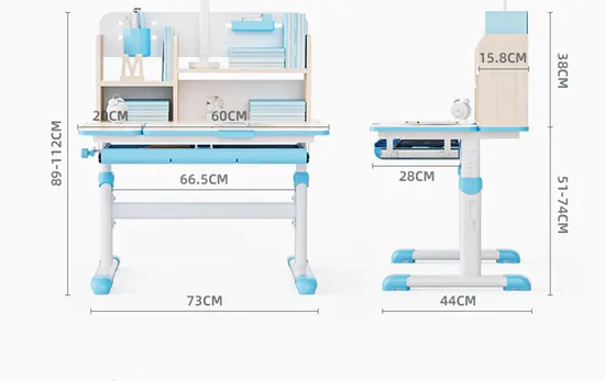 Blue Height Adjustable MDF 80cm Length ASTM963 Approved Child Study Desk with Tilt Desktop Storage Drawer Pen Holder