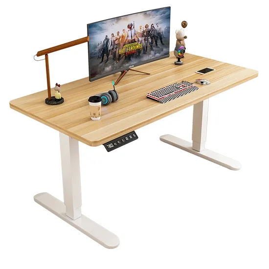 White Leg+Walnut Solid Wood Desktop Desk Home Office Computer Furniture Height Adjustable Desk