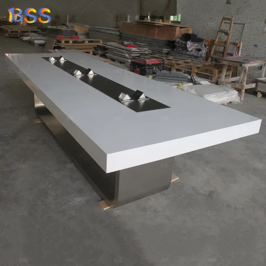 Modern Meeting Room Conference Desk Design White Artificial Marble Stone Luxury Big Office Boardroom Desk