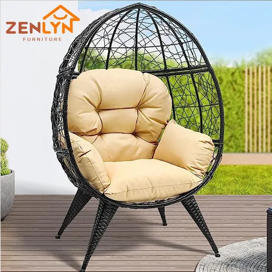 Wicker Outdoor Indoor Oversized Large Lounger Garden Chairs with Stand Cushion Egg Basket Chair 350lbs Capacity for Patio, Garden Backyard Balcony