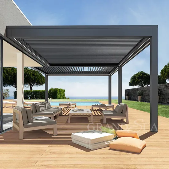 Wholesale Modern Canopy Manual Motorized Sunshade Metal Pavilion Louvre Roof Garden Gazebo Kit Outdoor Aluminum Pergola