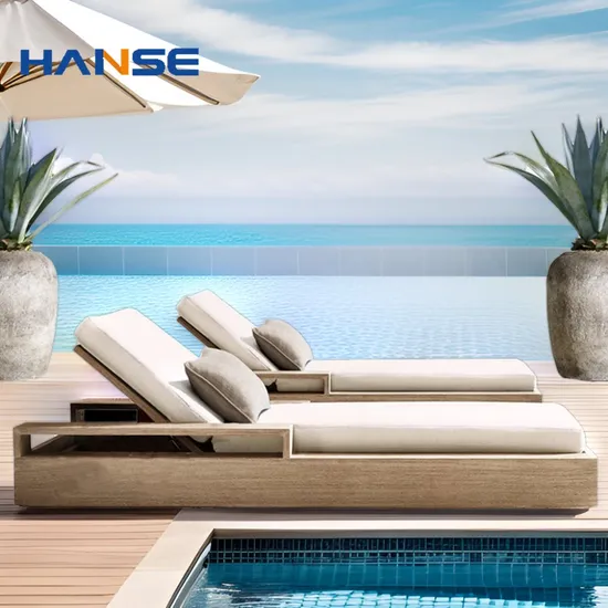 Contemporary Outdoor Natural Teak Wood Exterior Daybed Chair Double Sun Lounge