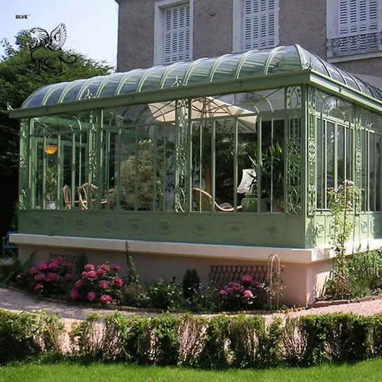 Large Outdoor Luxury Metal Pavilion Glass Houses Garden Cast Wrought Iron Gazebo Sunroom Factory