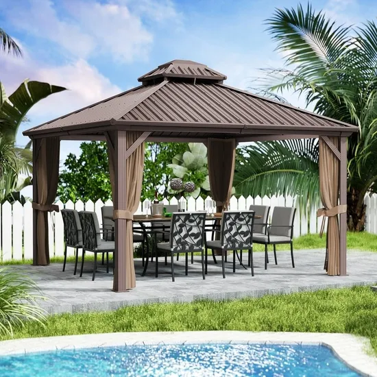 Taipeng Hardtop Gazebo with Steel Roof Netting and Curtain China Distributor Aluminum Gazebo Chinese Design Style Steel Aluminum Outdoor Gazebo