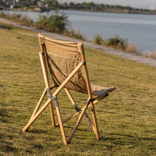 Outdoor Solid Wood High Back Folding Beach Camping Chair for Picnic