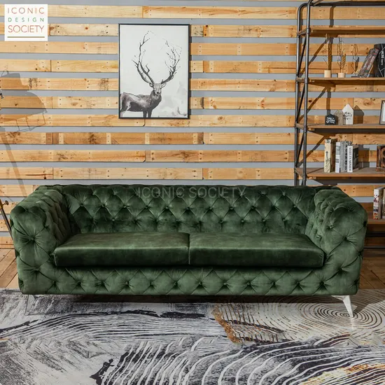 Modern Living Room Furniture Hotel Luxury Leisure Button Tufted Chesterfield Couch Velvet Fabric Sofa Set Home Furniture