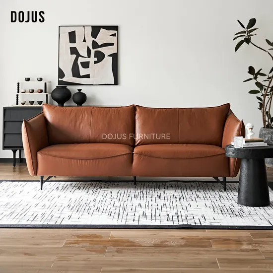 Wholesale Luxury Contemporary Hotel Office Iron Leg Couch Set Top Grain Leather Living Room Sofa