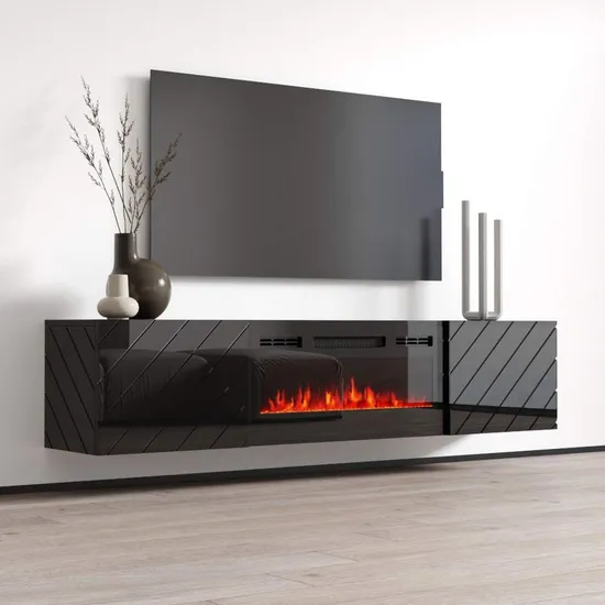Media Console High Gross Floating Wall Mounted Electric Fireplace TV Stand
