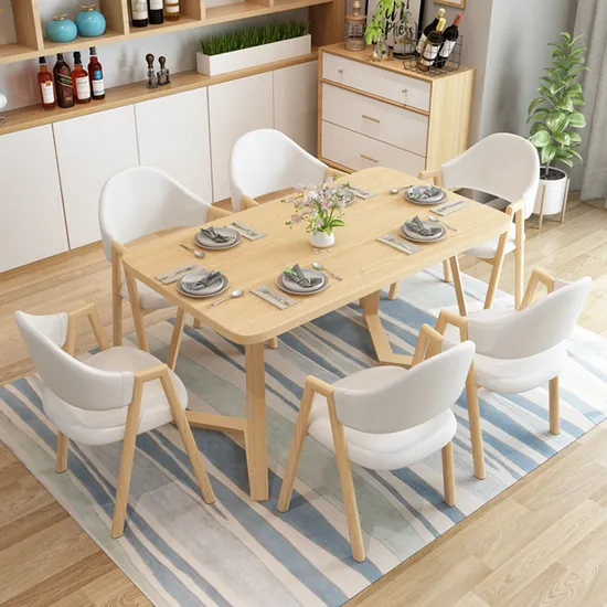 Customized Wooden Table and Chair PU Leather Chair Dining Table Set