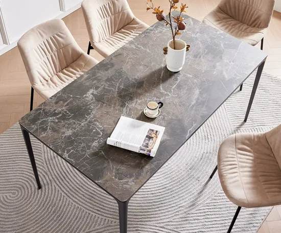 Rectangular Italian Sintered Stone Slate Top Aluminium Leg Modern Dining Table