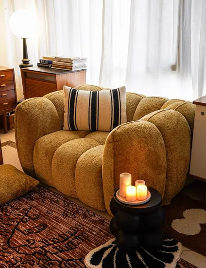 Pumpkin Sofa French Retro Cream Style Fabric Sofa Designer Bedroom Living Room