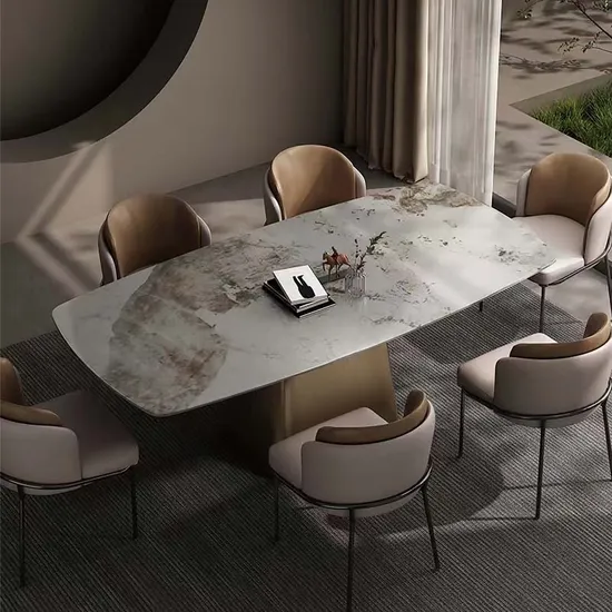 Cheap Price Restaurant Dining Room Slate Top Dining Table Set for 6 8 Seater Chairs