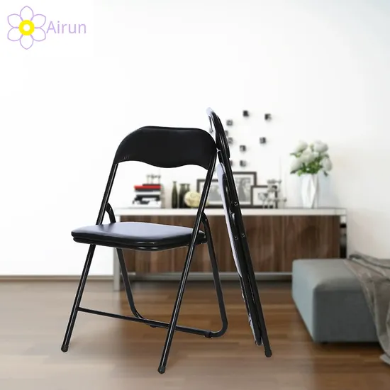 Black Foldable Light Weight Metal Steel Frame Folding School PU Leather Padded Chairs for Meeting Party Event Wedding Training Conference