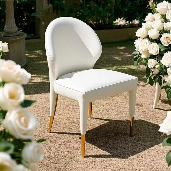 High Back Luxury Dining Commercial Chairs Wedding White Leather