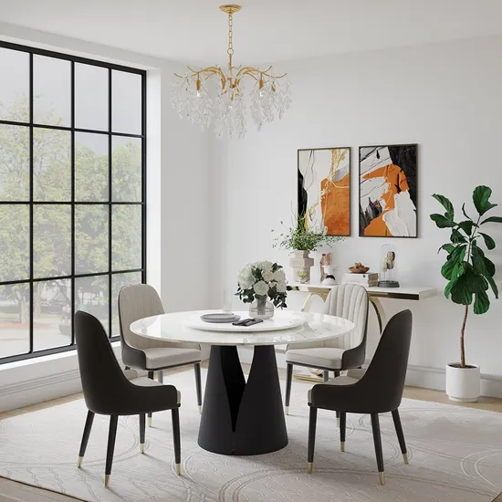 Modern Dining Round Glossy White Dining Table for 6-8 with Lazy Susan