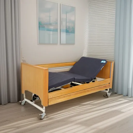 4 Functions Hospitals Clinics Accredited Home Electric Nursing Beds Solid Beech Slide Adjustable Guardrails Back Raising Leg Lifting Beds