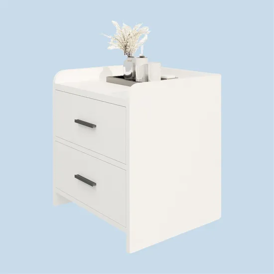 a White Wooden Bedside-Table with Drawers Hotel Bedroom Household