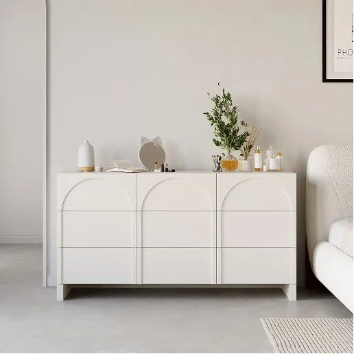 Sanyang Wide Cream White Dressing Table Nordic Arched 9 Drawer Storage Cabinet
