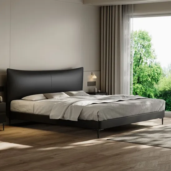 Chanel Genuine Leather Bed Poliform Italian Minimalist Modern Suspended Bed King Sise Bed Simple Modern Light Luxury Genuine Leather Headboard Layer Cowhide