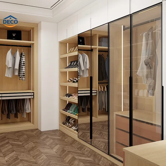 Factory Customized Manufacture Luxury Mirror Closet Storage Solutions Solid Wood Armoire Wardrobe Armoire