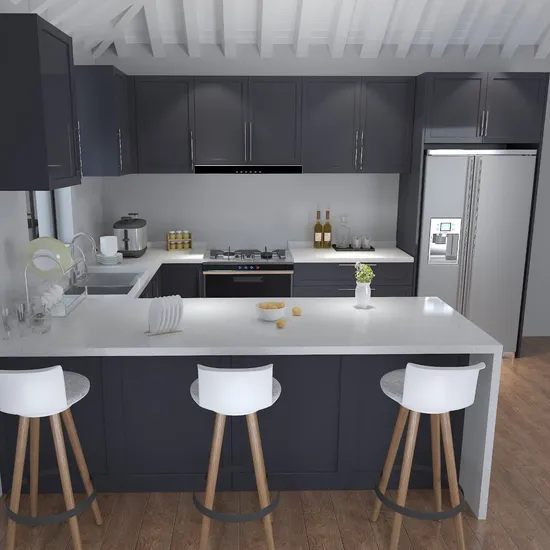 Factory Direct Dark Grey Black Shaker Modern Kitchen Cabinetry Modular Island Custom Design Pull out Pantry Cabinets Kitchen Cupboards