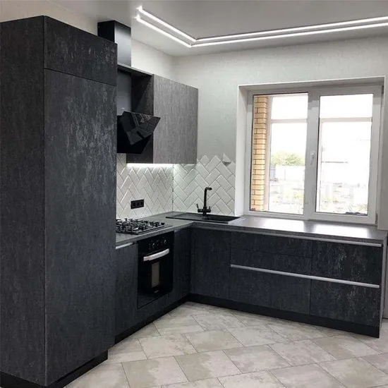 OEM Cupboard Furniture Modern Style Matte Black Aluminum Kitchen Cabinets