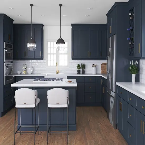 Hz Custom Free Design Blue Grey Modern Solid Wood Modular Design Kitchen Cabinet
