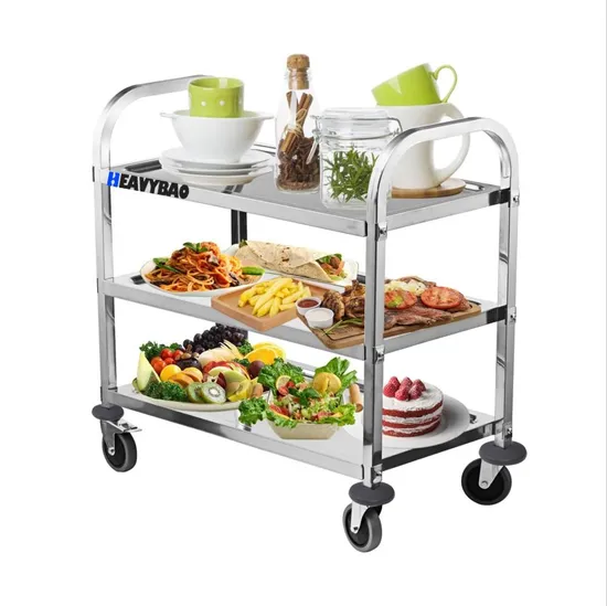 Heavybao Stainless Steel Square Tube Utility Storage Cart Commercial Grade Serving Cart Hand Push Trolley