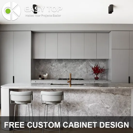 Tailor-Made High Quality 2PAC Grey Tall Storage Kitchen Cabinets with Flat Panel