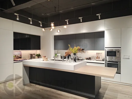 Modern Island Kitchen Designs Complete Woodl Lacquer Glossy Kitchen Cabinet Supplier