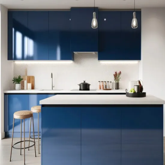 Hz Blue Flat Panel Lacquer High Gloss Pet Profession Design Modern Kitchen Cabinet