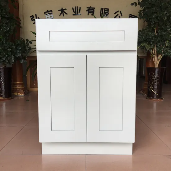 Solid Wood Double Door Light Grey Shaker Kitchen Cabinet Set