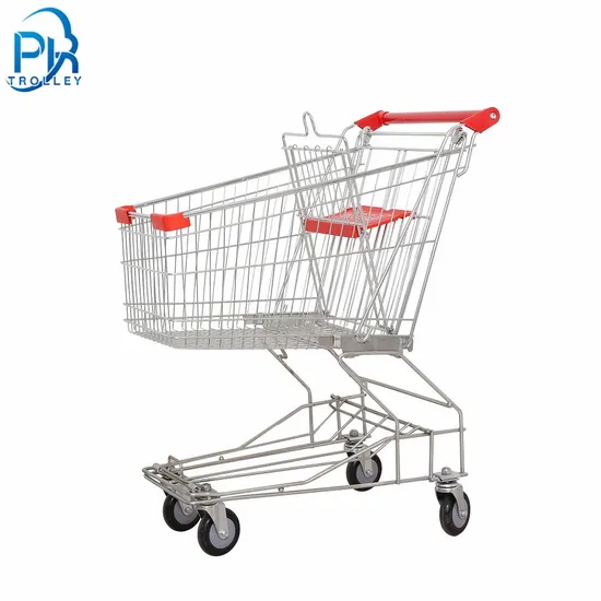 60 Liters Metal Steel Zinc Supermarket Shopping Trolley Cart with Wheels