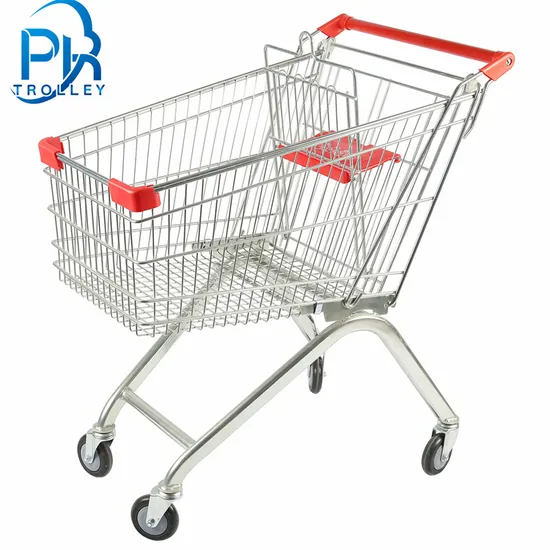 European Style Metal Supermarket Wire Shopping Trolley Cart with Plastic Cover