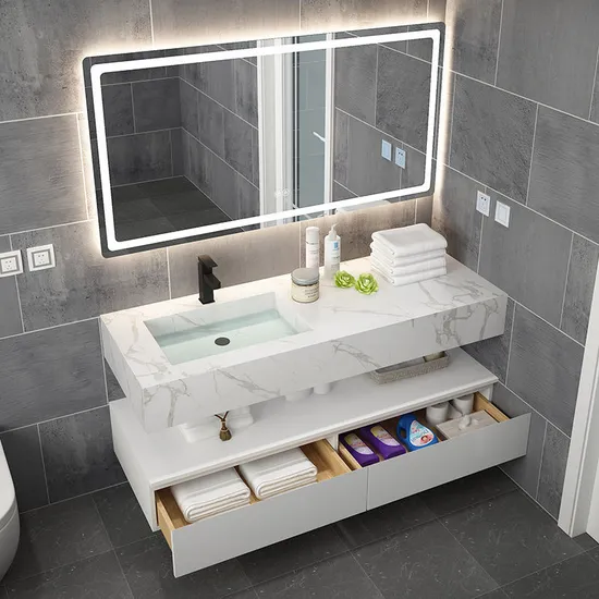 Luxury Double Wall Mount Modern Mirror Bathroom Vanity White and Gold
